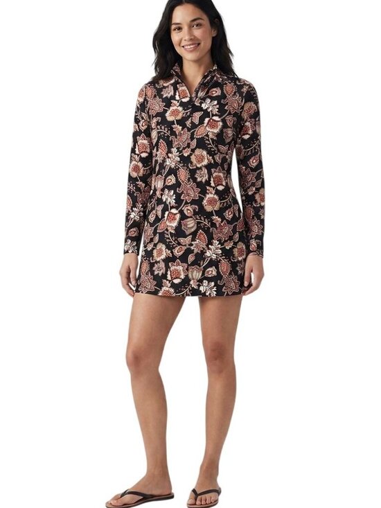 Lands' End Other - Lands' End Black Floral Mock Neck Long Sleeve Swim Tunic Cover-Up Size M (10-12)